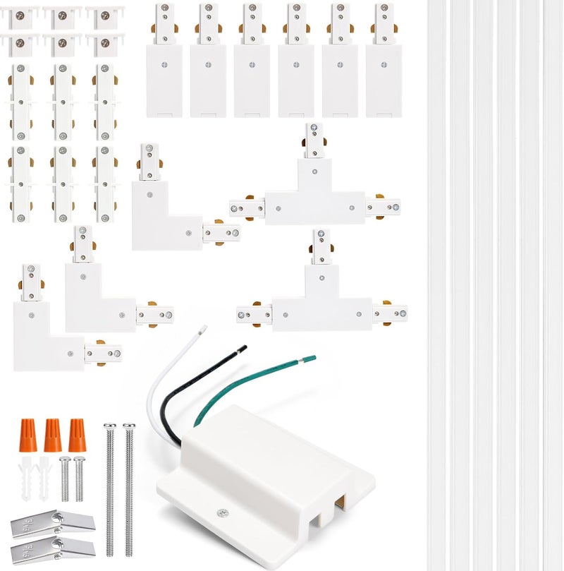 iCreating H Track Lighting Rails Kit - 20ft White Track Light Tracks 3 Wire with Floating Canopy Connector, I and L Connectors for Single Circuit H Type LED Tracks Lighting Heads Fixtures - Image 1